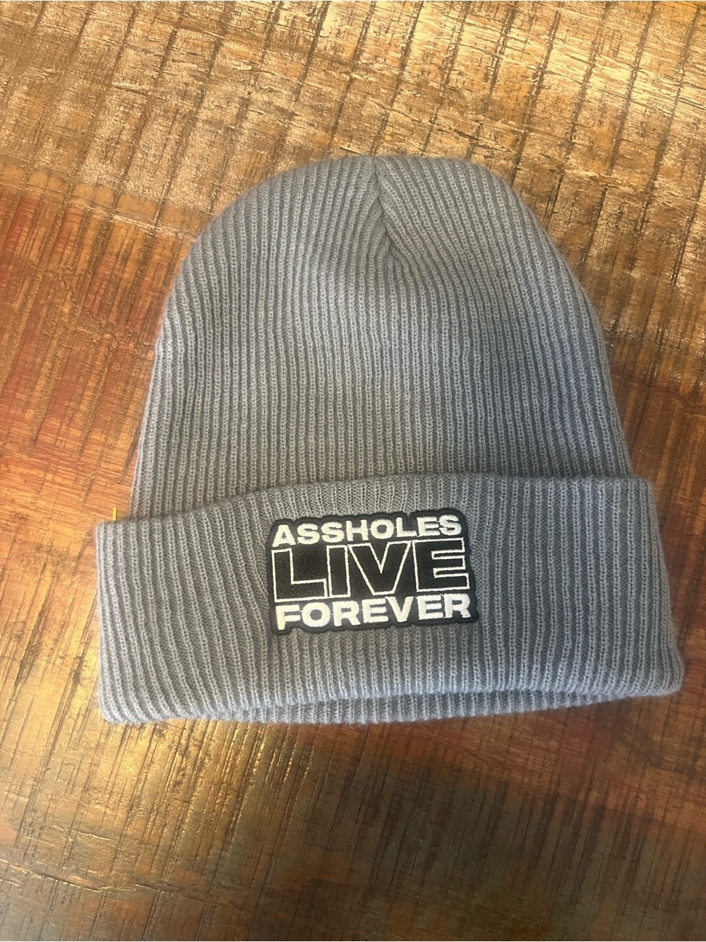 Gray Beanie Hat with "LIVE FOREVER" Patch